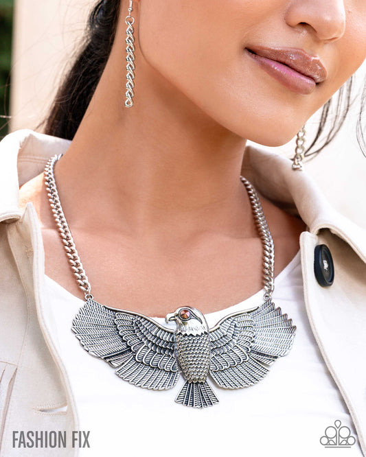 Proud as an Eagles Scream - Silver Eagle Necklace Sunset Sightings Fashion Fix October 2025 Paparazzi