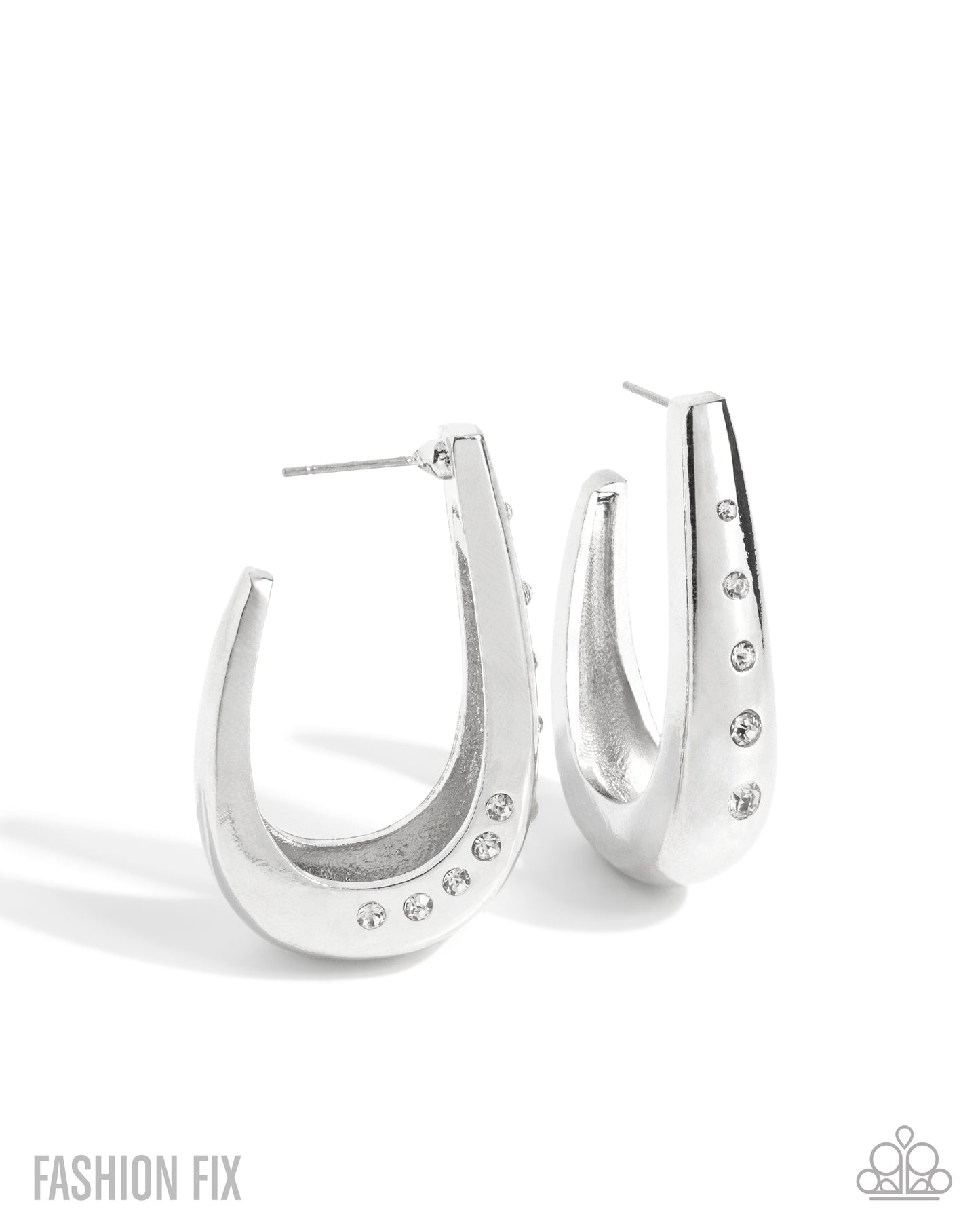 Paparazzi Skilled Shimmer - White Rhinestone Silver 1 1/2 Inch Hoop Earring Glimpses Of Malibu Fashion Fix January 2026 E3306