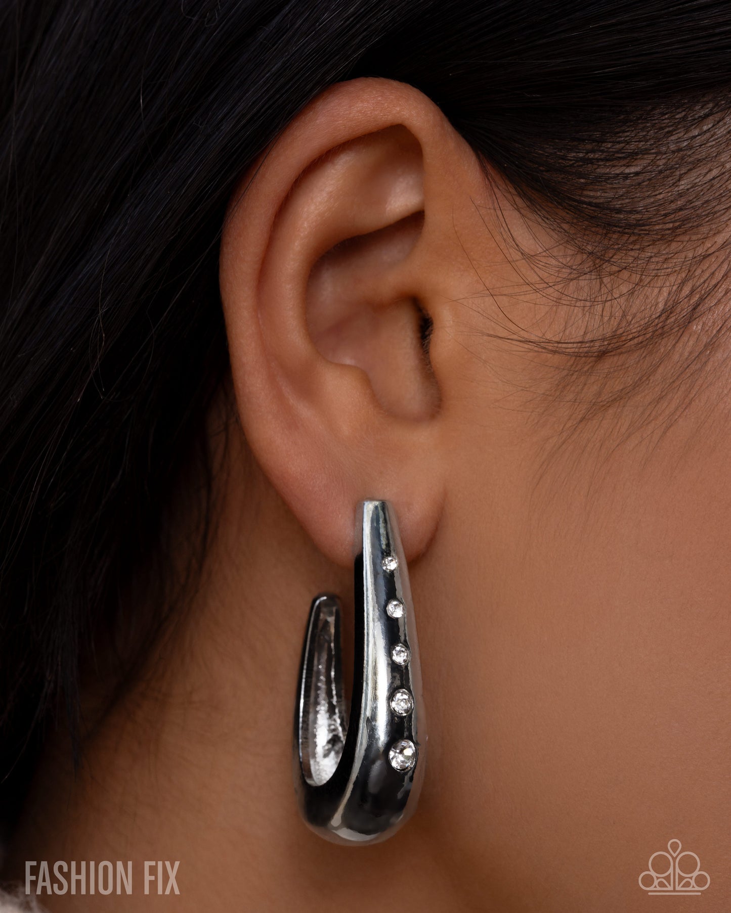 Paparazzi Skilled Shimmer - White Rhinestone Silver 1 1/2 Inch Hoop Earring Glimpses Of Malibu Fashion Fix January 2026 E3306