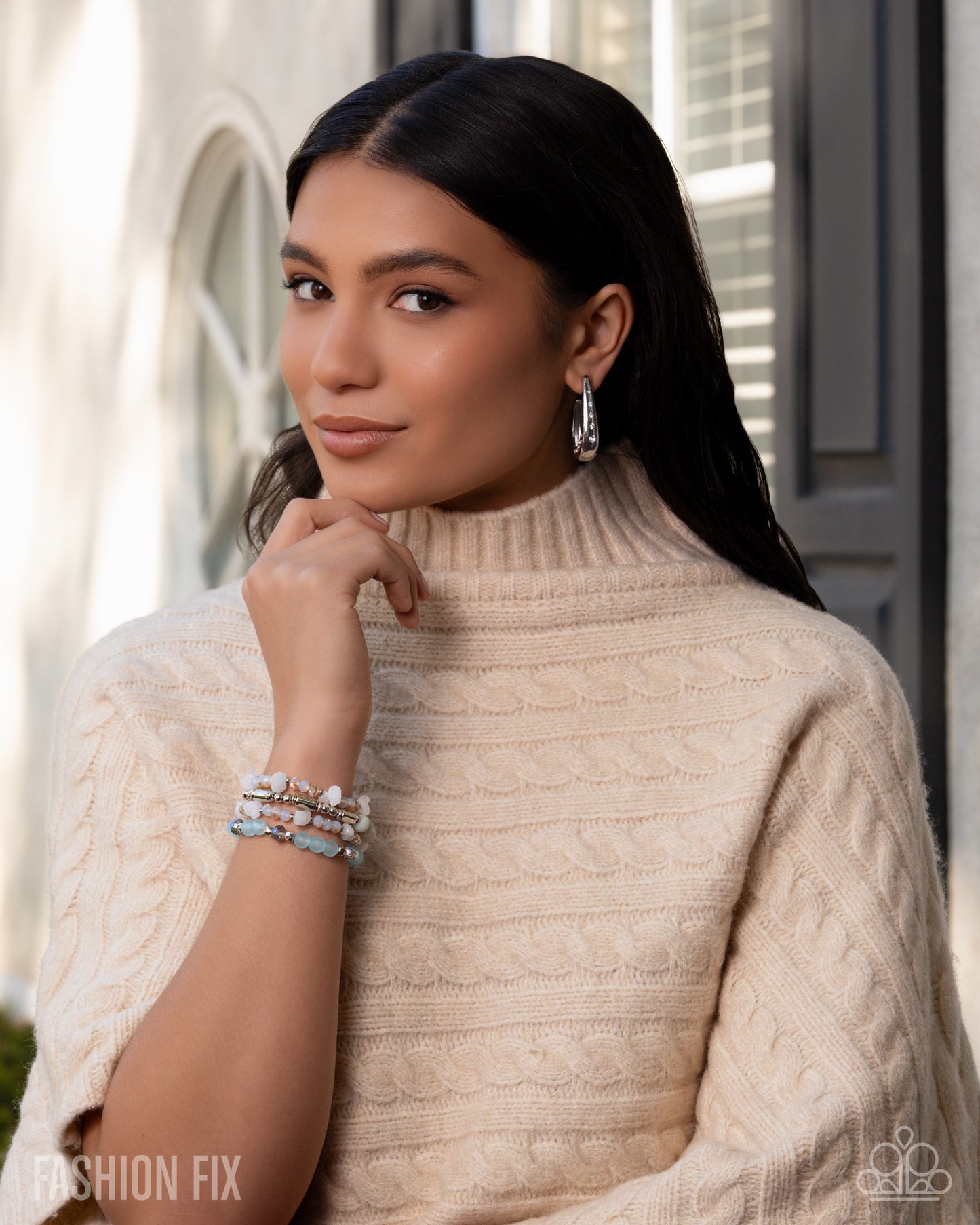 Paparazzi Skilled Shimmer - White Rhinestone Silver 1 1/2 Inch Hoop Earring Glimpses Of Malibu Fashion Fix January 2026 E3306
