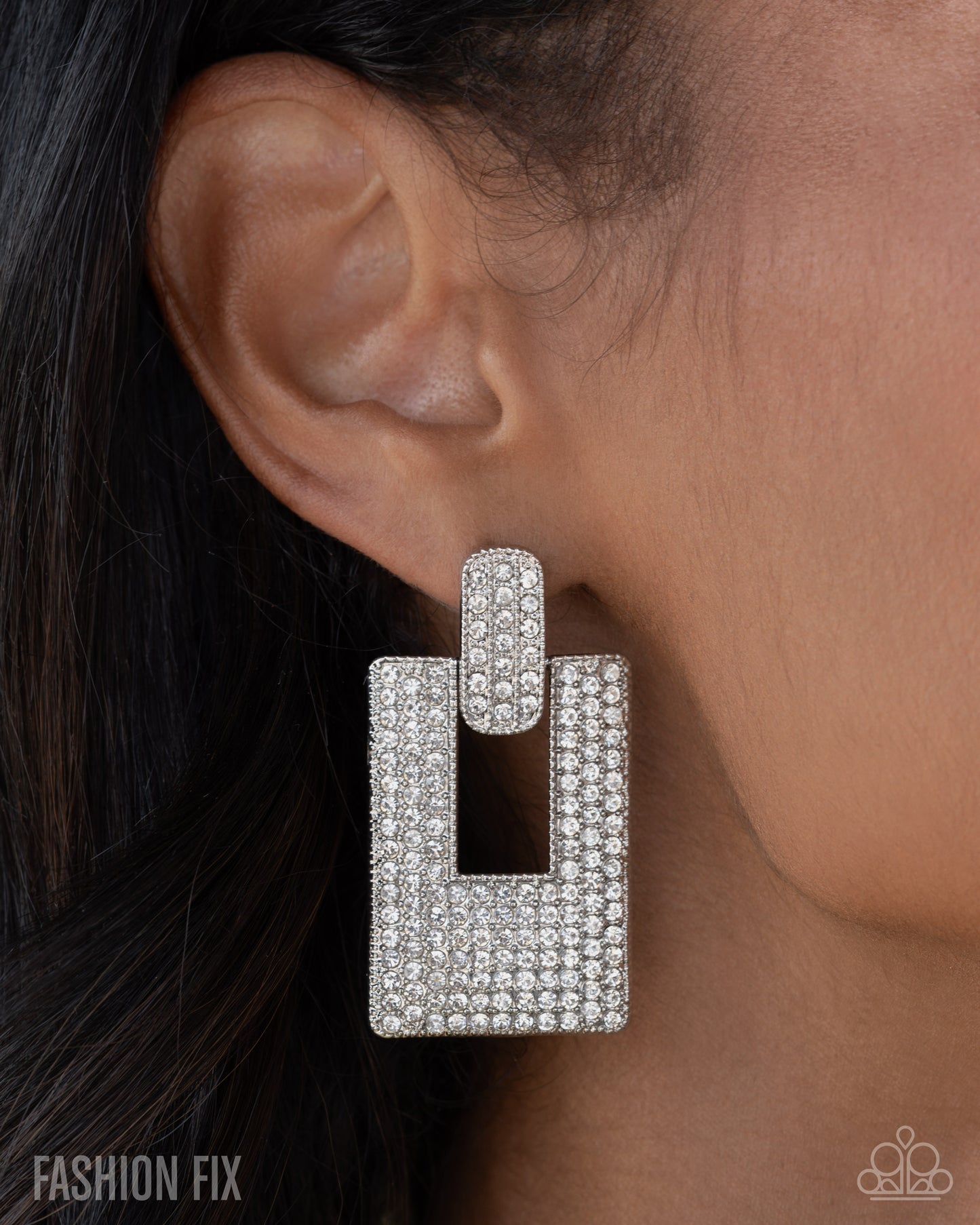 Sophisticated Stage - White Rhinestone Post Earring Fiercely 5th Avenue Fashion Fix October 2025 Paparazzi