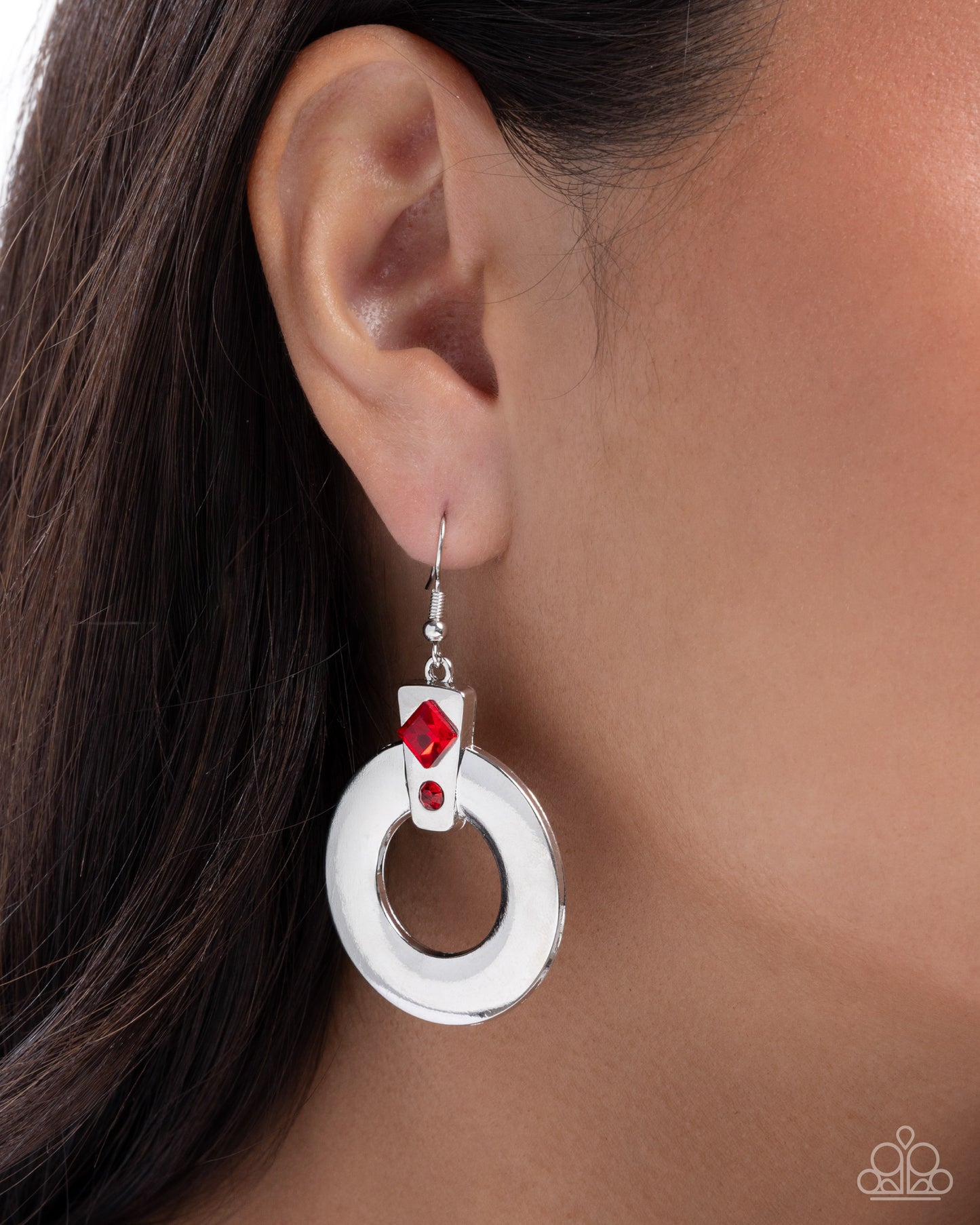 Paparazzi Dedicated Delight - Red Gem High Sheen Silver Earring E3337