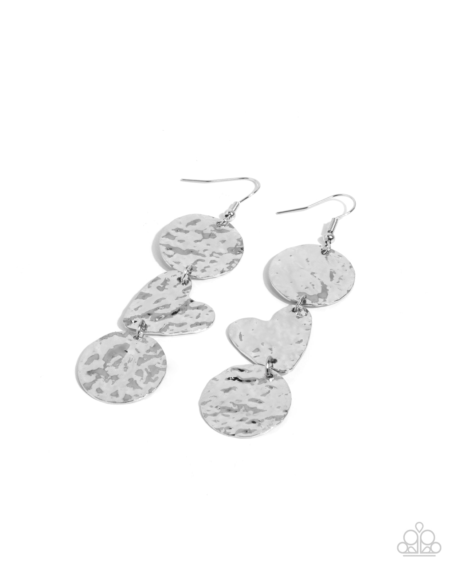Paparazzi Hammered Haze - Silver Round & Heart Earring E3313