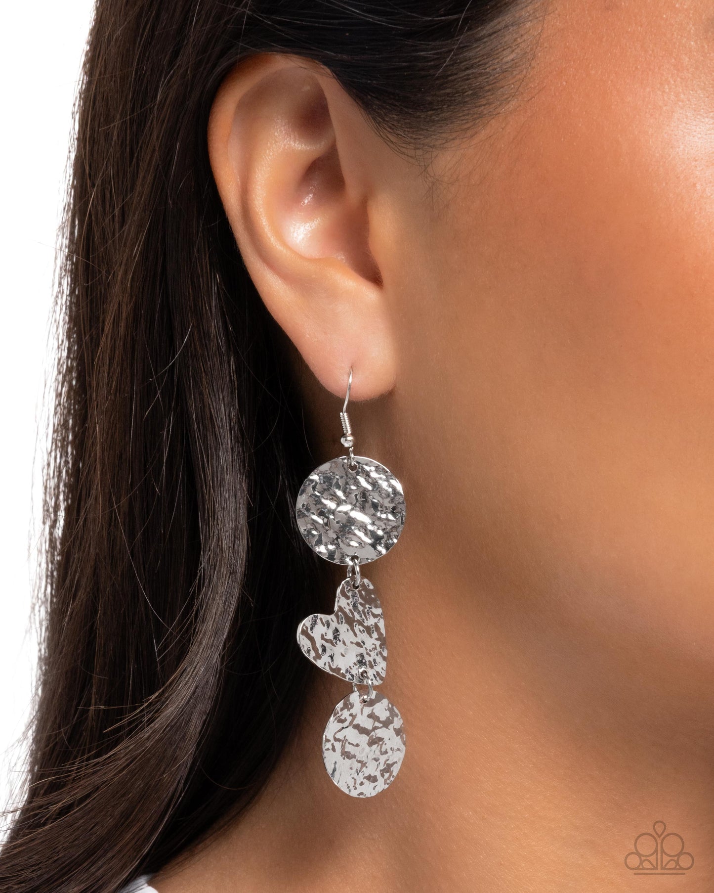 Paparazzi Hammered Haze - Silver Round & Heart Earring E3313