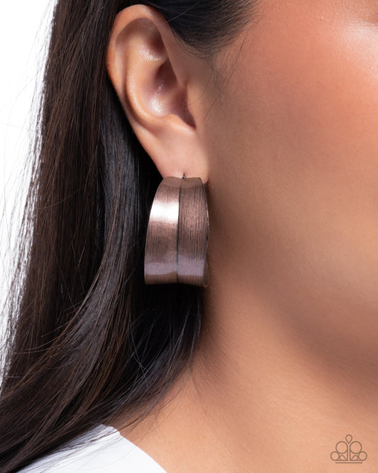Paparazzi Beautifully Brushed - Copper 1 1/2 Inch Hoop Earring E3554