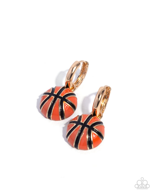 Paparazzi Adorable Airball - Gold & Orange Basketball Sport 3/4 Hoop Earring