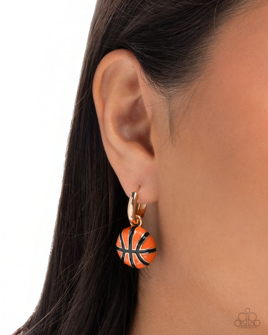 Paparazzi Adorable Airball - Gold & Orange Basketball Sport 3/4 Hoop Earring