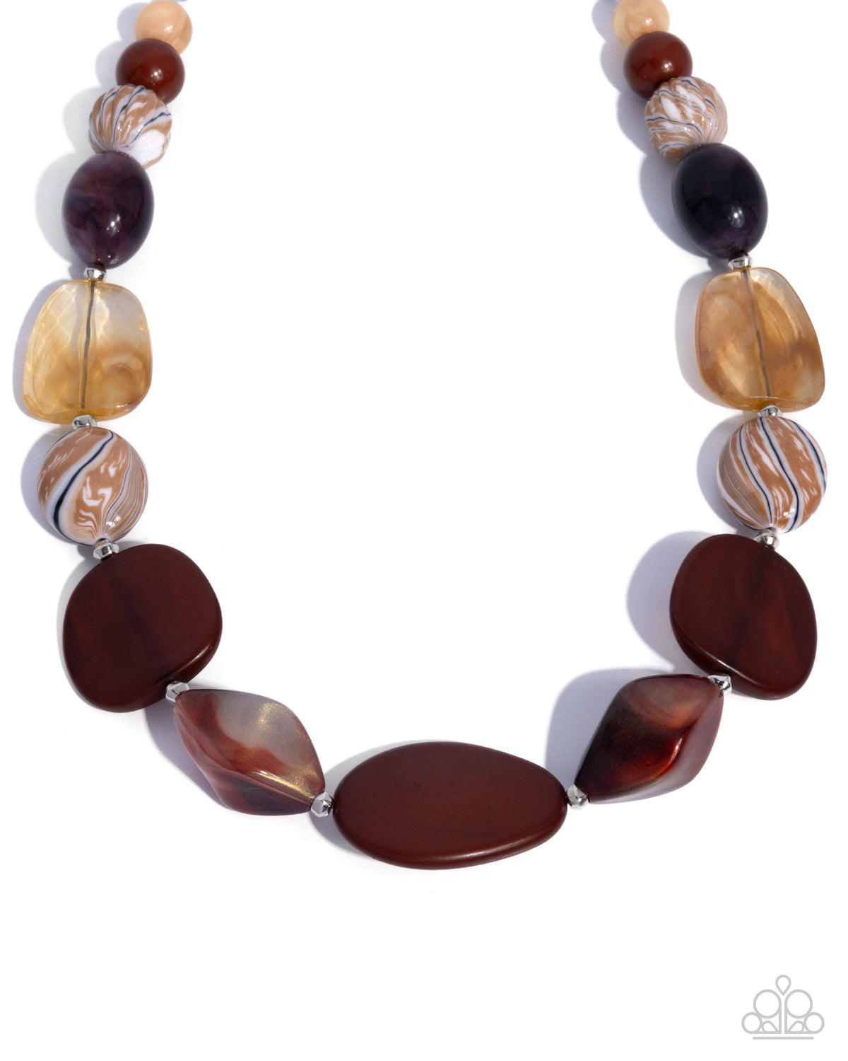 Paparazzi All Beauty - Brown Acrylics, Silver, Striped Beaded Necklace