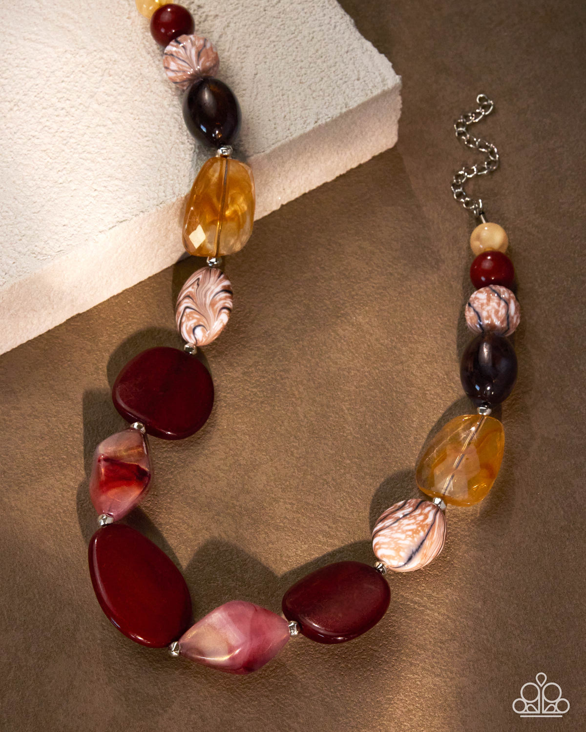 Paparazzi All Beauty - Brown Acrylics, Silver, Striped Beaded Necklace