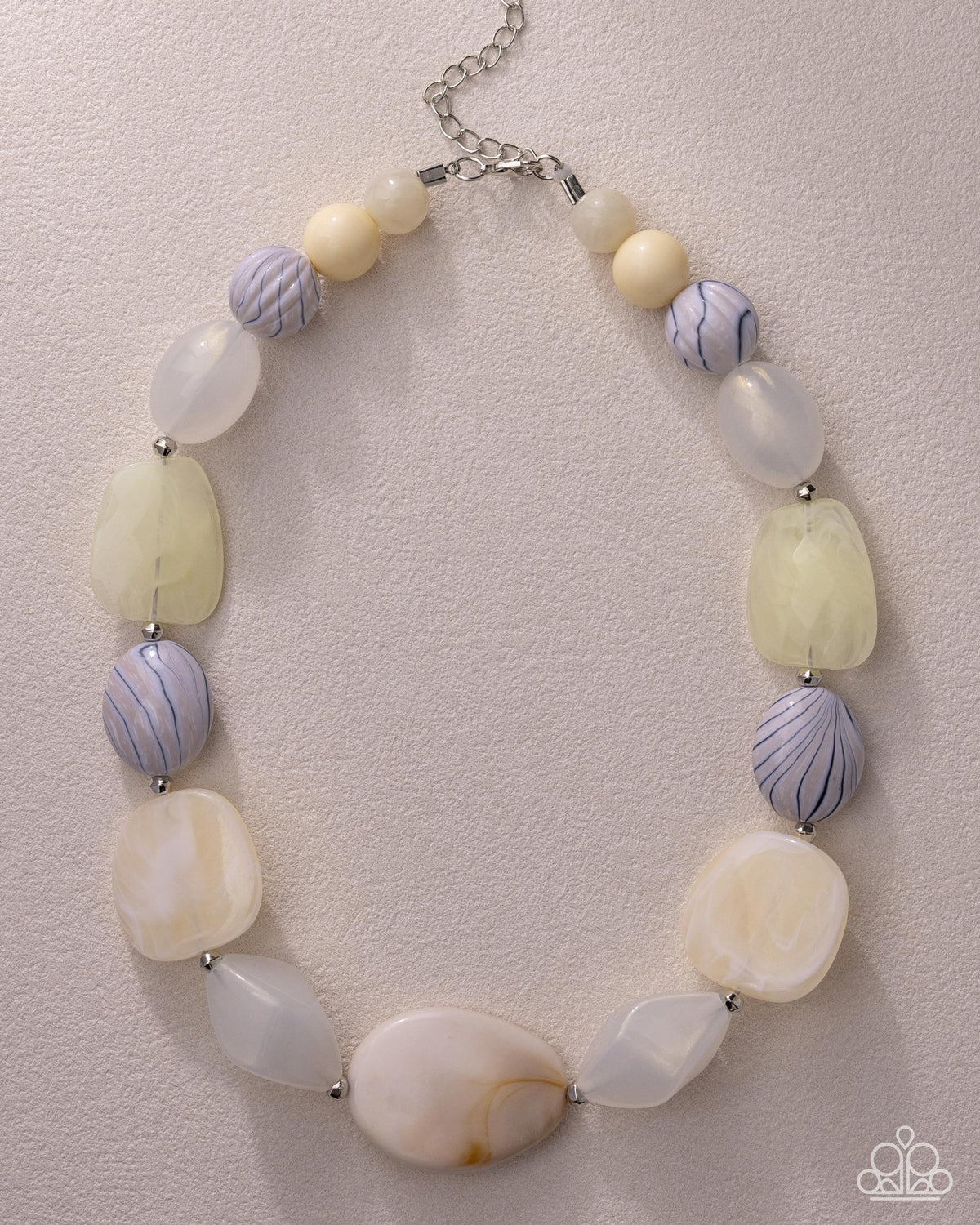 Paparazzi All Beauty - Yellow Lemon Grass Acrylic, Silver & Strip Bead Necklace