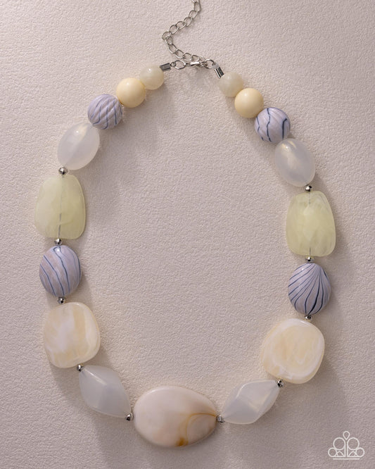 Paparazzi All Beauty - Yellow Lemon Grass Acrylic, Silver & Strip Bead Necklace