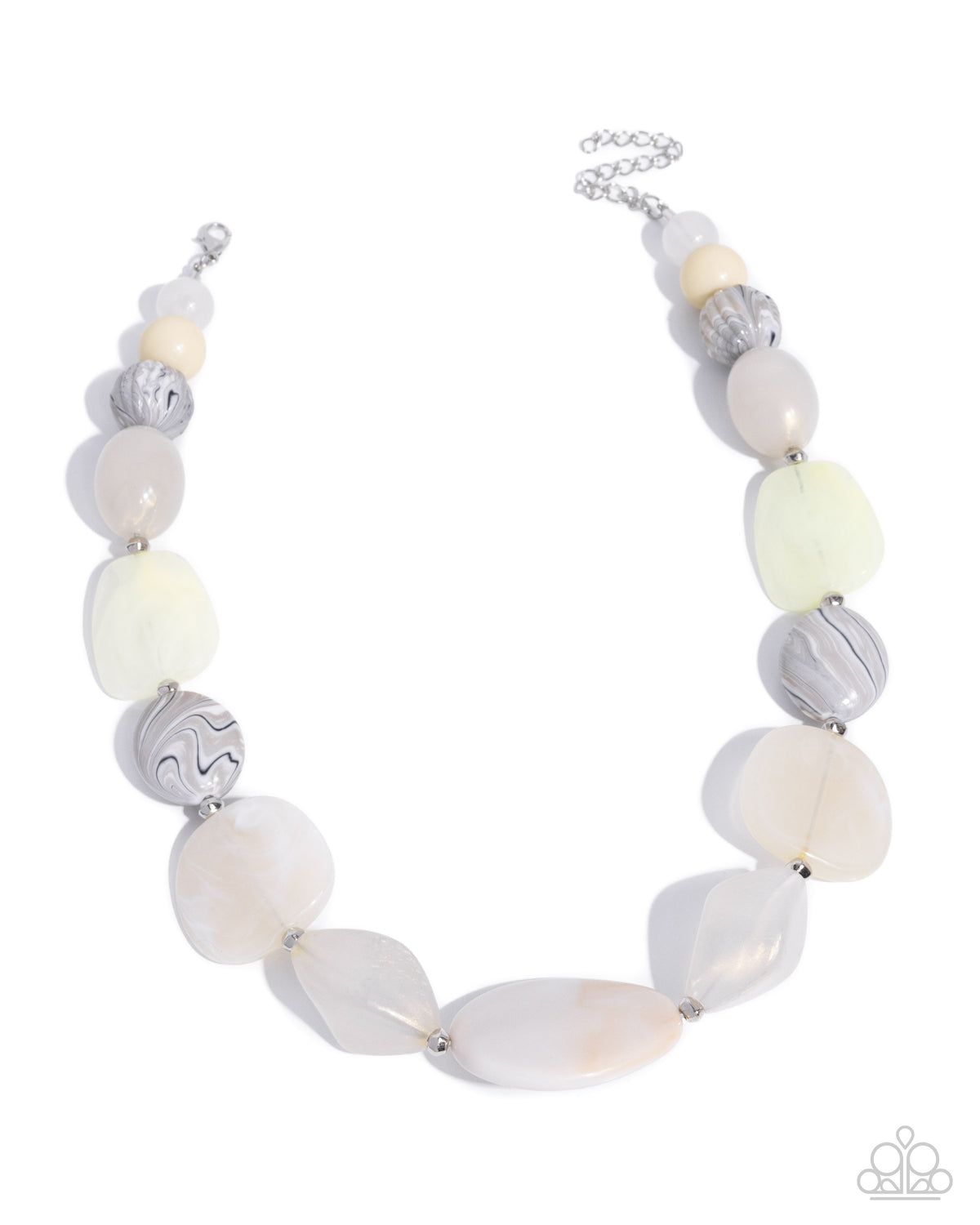 Paparazzi All Beauty - Yellow Lemon Grass Acrylic, Silver & Strip Bead Necklace