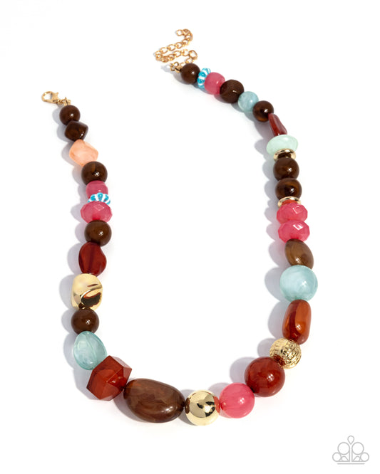 Paparazzi Modular Malibu - Multicolored Gold, Blue, Bead Necklace N3782