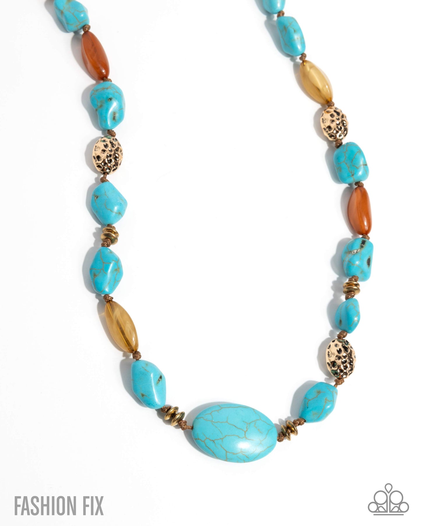 Paparazzi Adorably Adaptable - Multi Turquoise, Gold Stone & Brown Acrylic Necklace Simply Santa Fe Fashion Fix January 2026 N3855