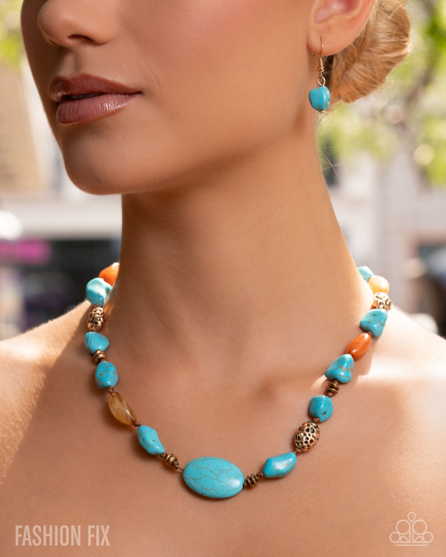 Paparazzi Adorably Adaptable - Multi Turquoise, Gold Stone & Brown Acrylic Necklace Simply Santa Fe Fashion Fix January 2026 N3855