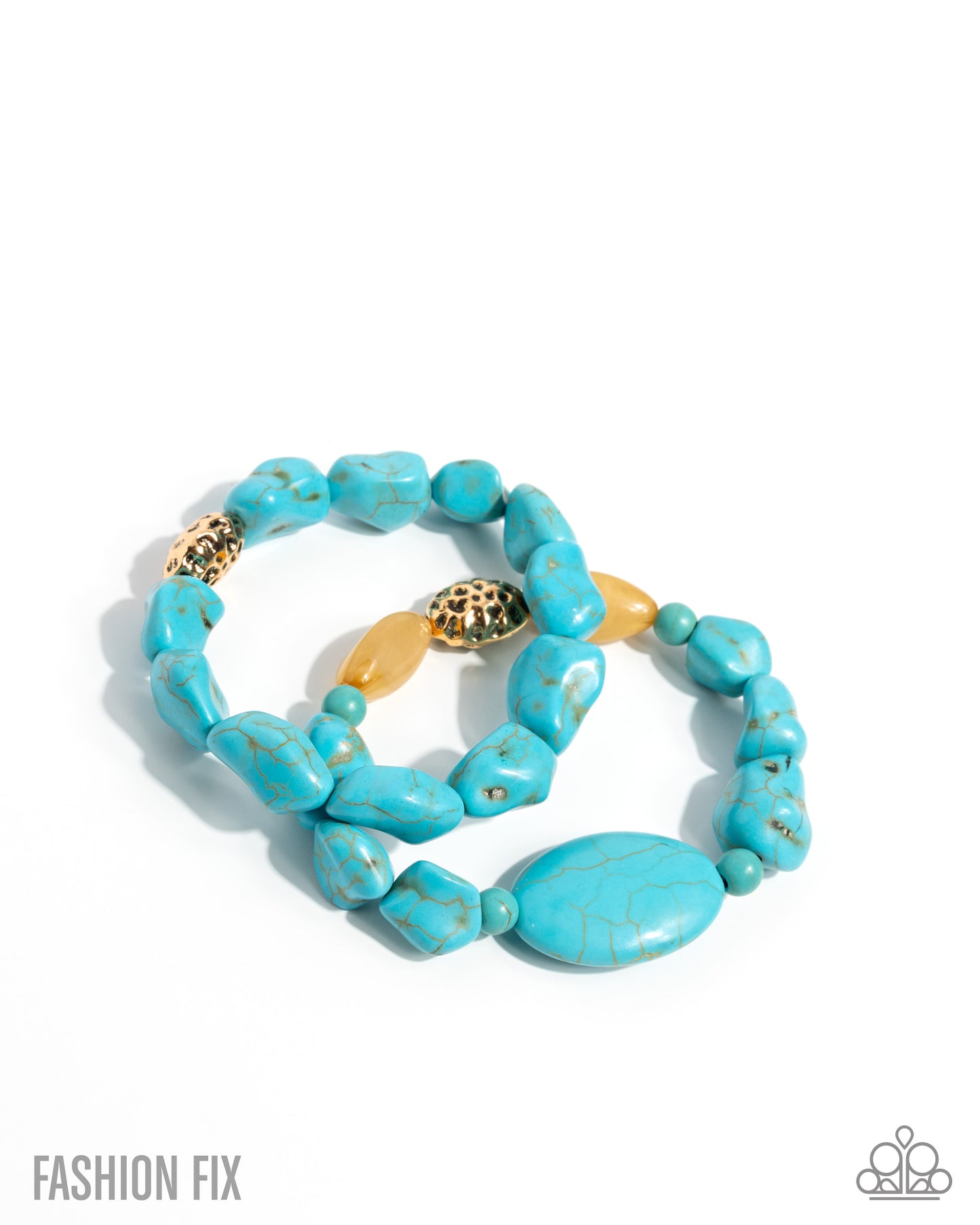 Paparazzi Classic Compliance - Multi Turquoise Stone, Gold Pebbles & Brown Acrylic Bead Stretch Set Of 2 Bracelets Simply Santa Fe Fashion Fix Trend Blend January 2026 B2581