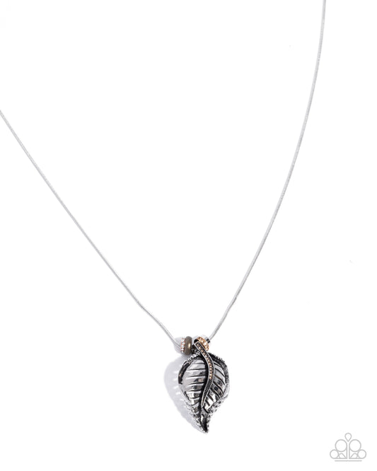 Paparazzi Leafy Limit - Multi Silver Snake Chain Leaf & White, Topaz Rhinestone Pendant Necklace