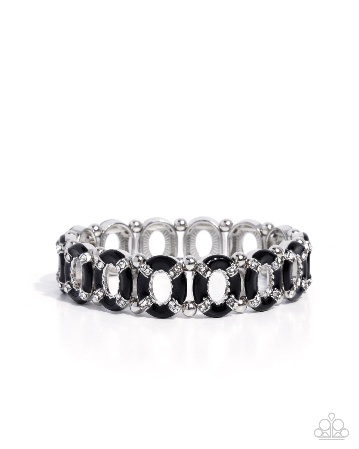 Paparazzi Adorable Armada - Black Painted & White Rhinestone Dotted Stretch Bracelet
