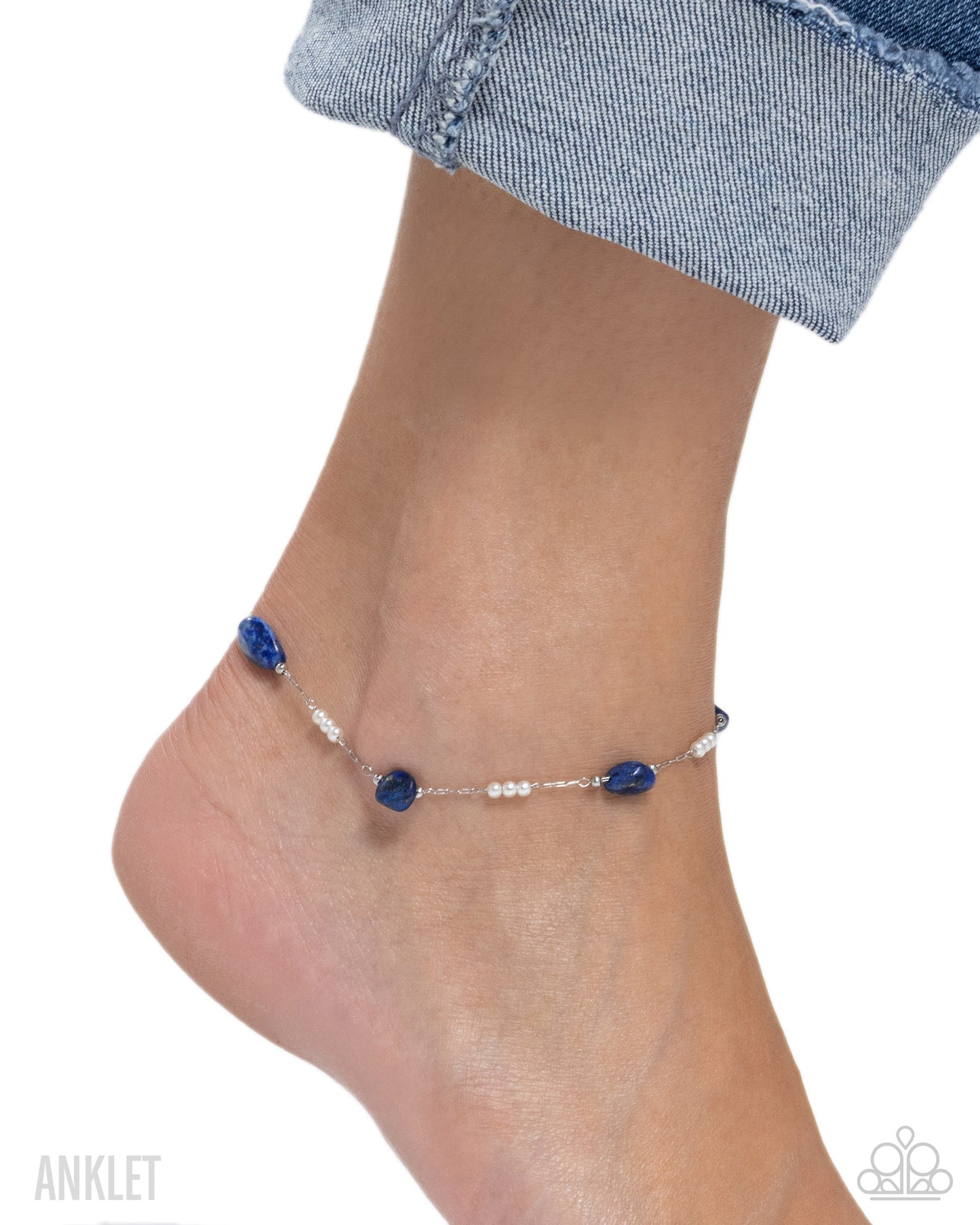 Paparazzi Pleasantly Piquant - Blue Lapis Stone, White Pearl Stainless Steel Anklet B2691