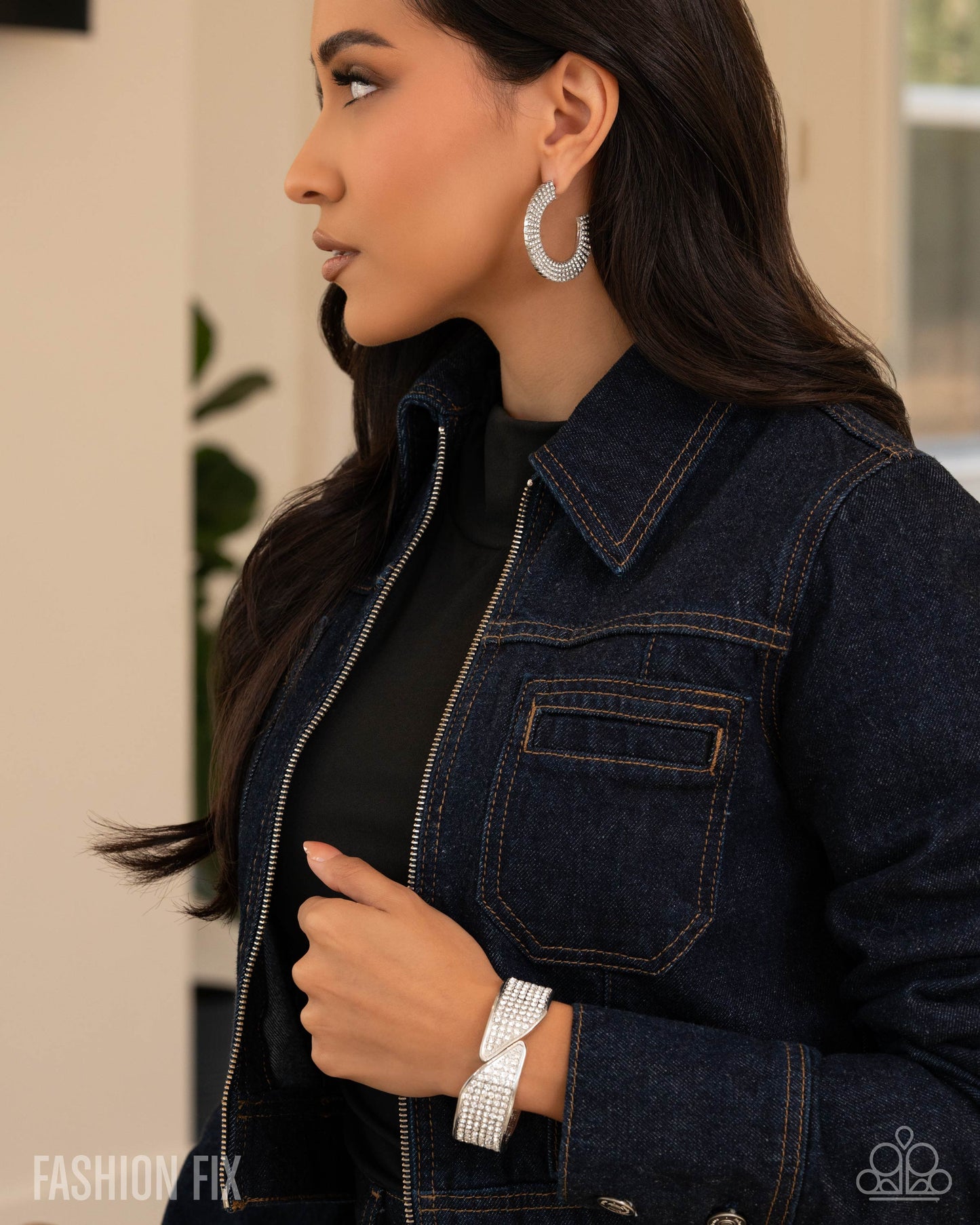 Paparazzi Audacious Allure - White Rhinestone 1 3/4 Inch Hoop Earring Magnificent Musings Trend Blend January 2025 E3305