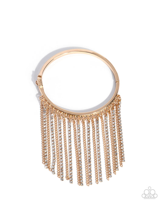 Paparazzi Fatal Fringe - Gold Chain & White Rhinestone Fringe Hinged Bracelet