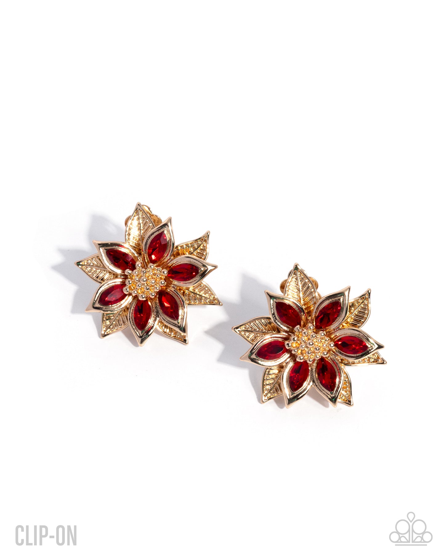 Paparazzi Perceptive Poinsettia - Red & Gold Poinsettia Style Christmas Clip On Earring E3197