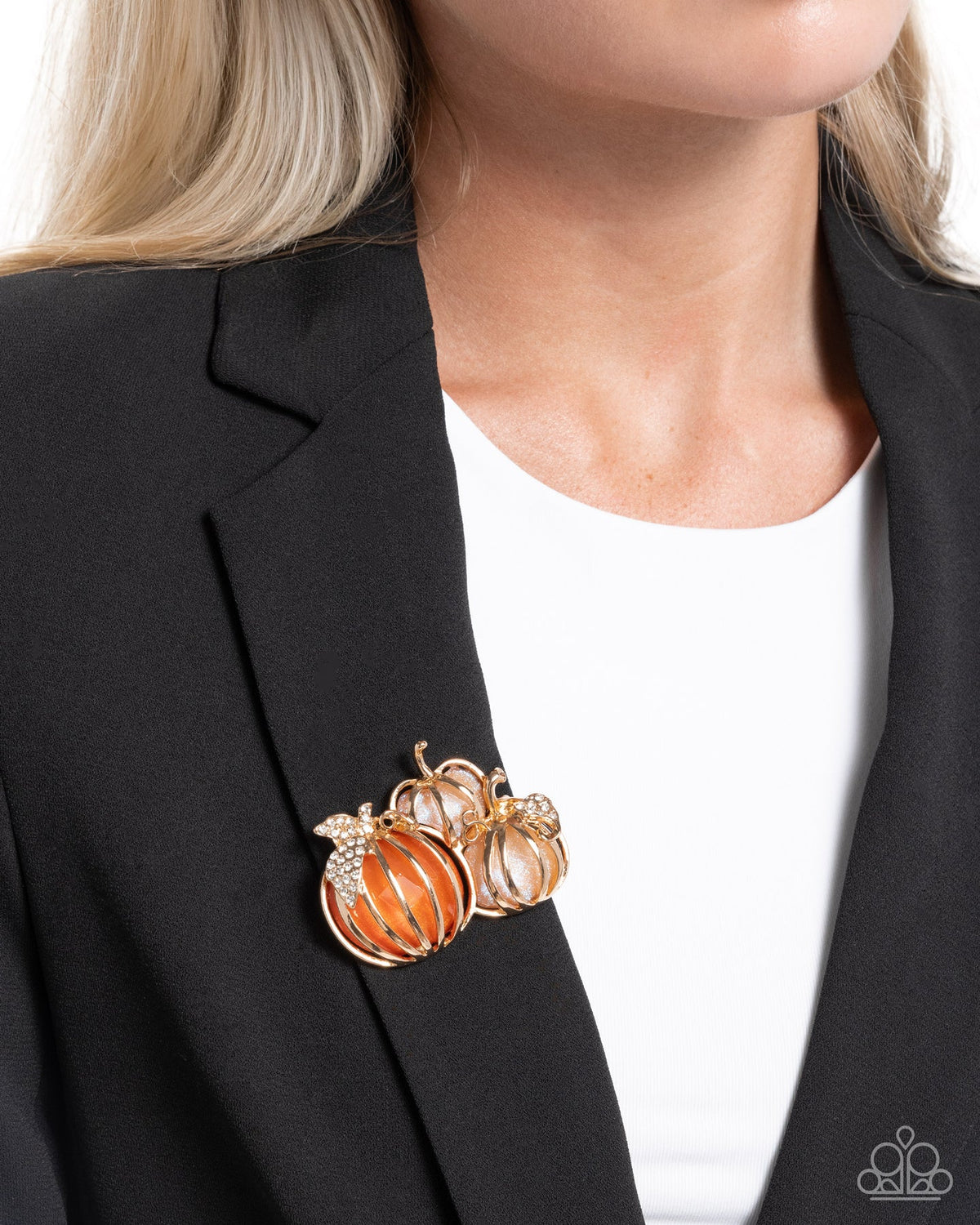 Paparazzi Pumpkin Pattern - Orange & Gold Fall Brooch BR021