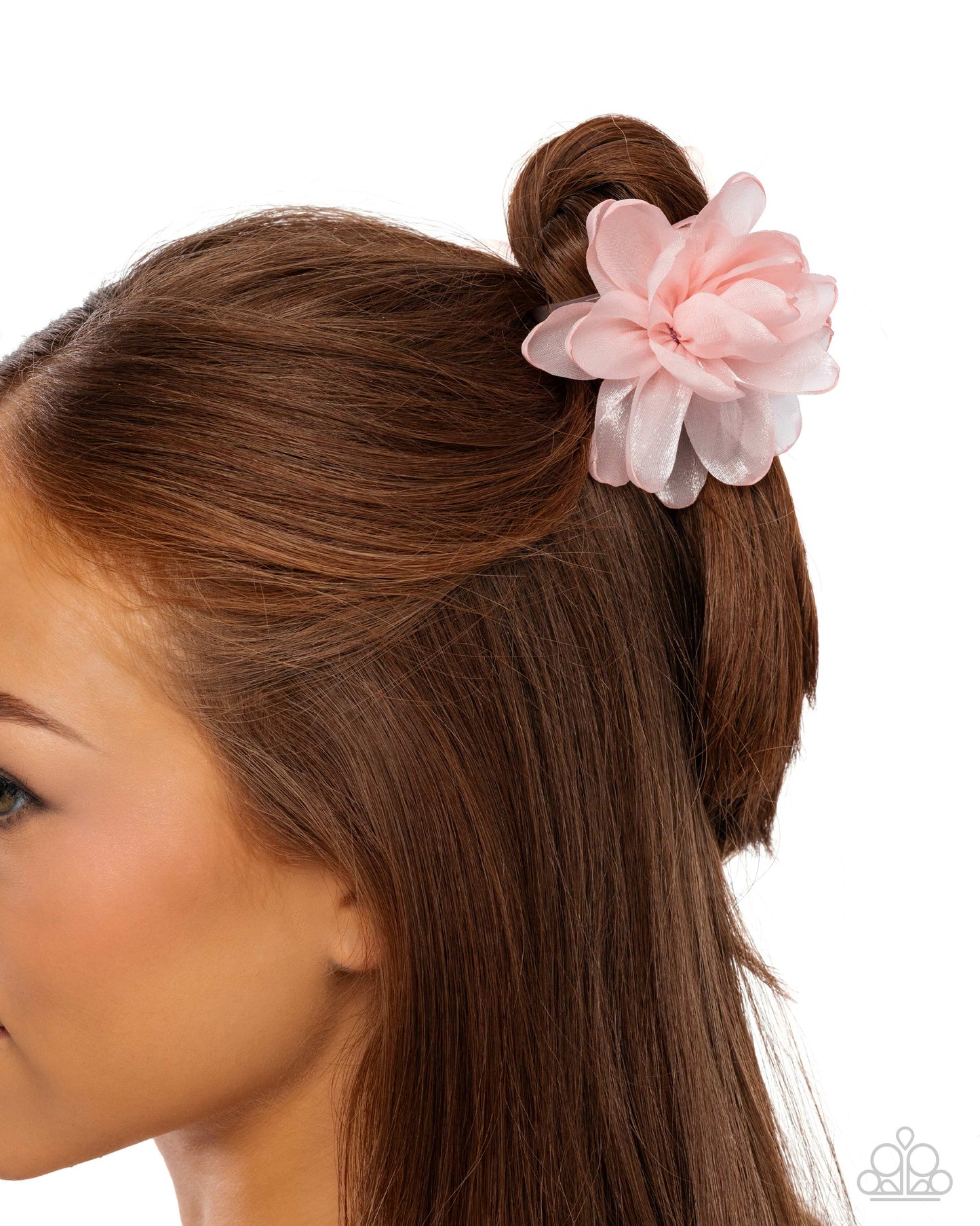 Paparazzi Budding Backdrop - Pink - Baby Pink Tulle Flower Hair Claw Cip H0268