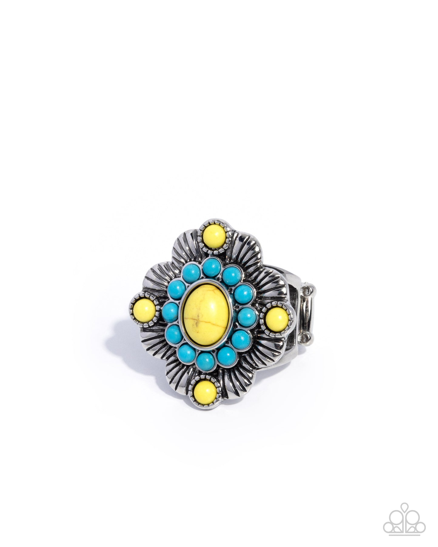 Paparazzi Natural News - Yellow & Blue Turquoise Stone Santa Fe Style Ring R1320