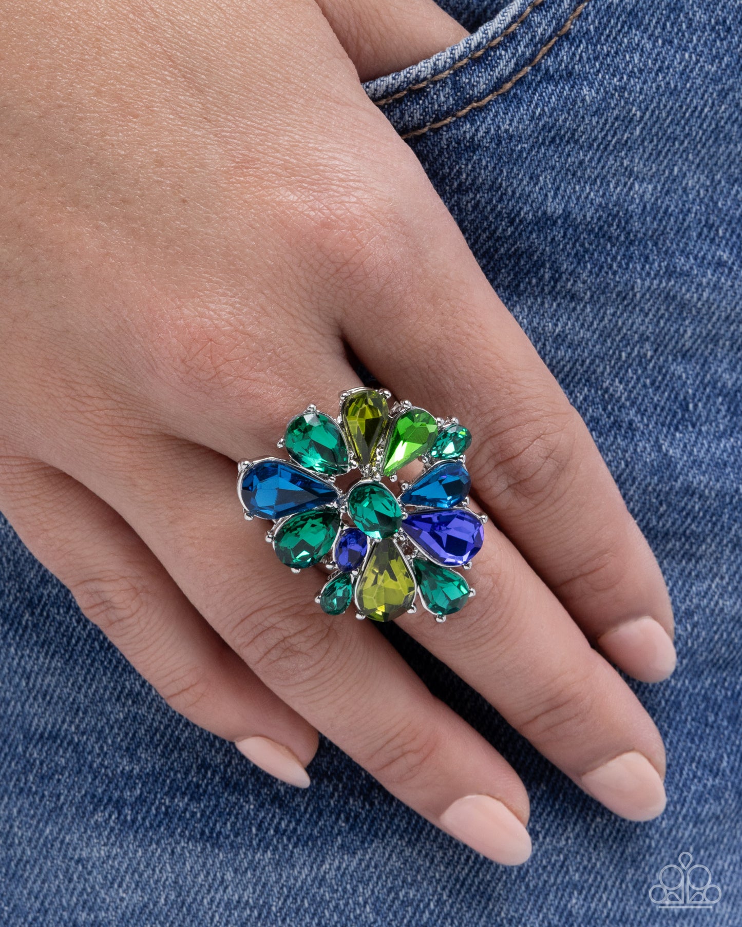 Paparazzi Free Facets - Green & Multicolored Gem Ring R1328