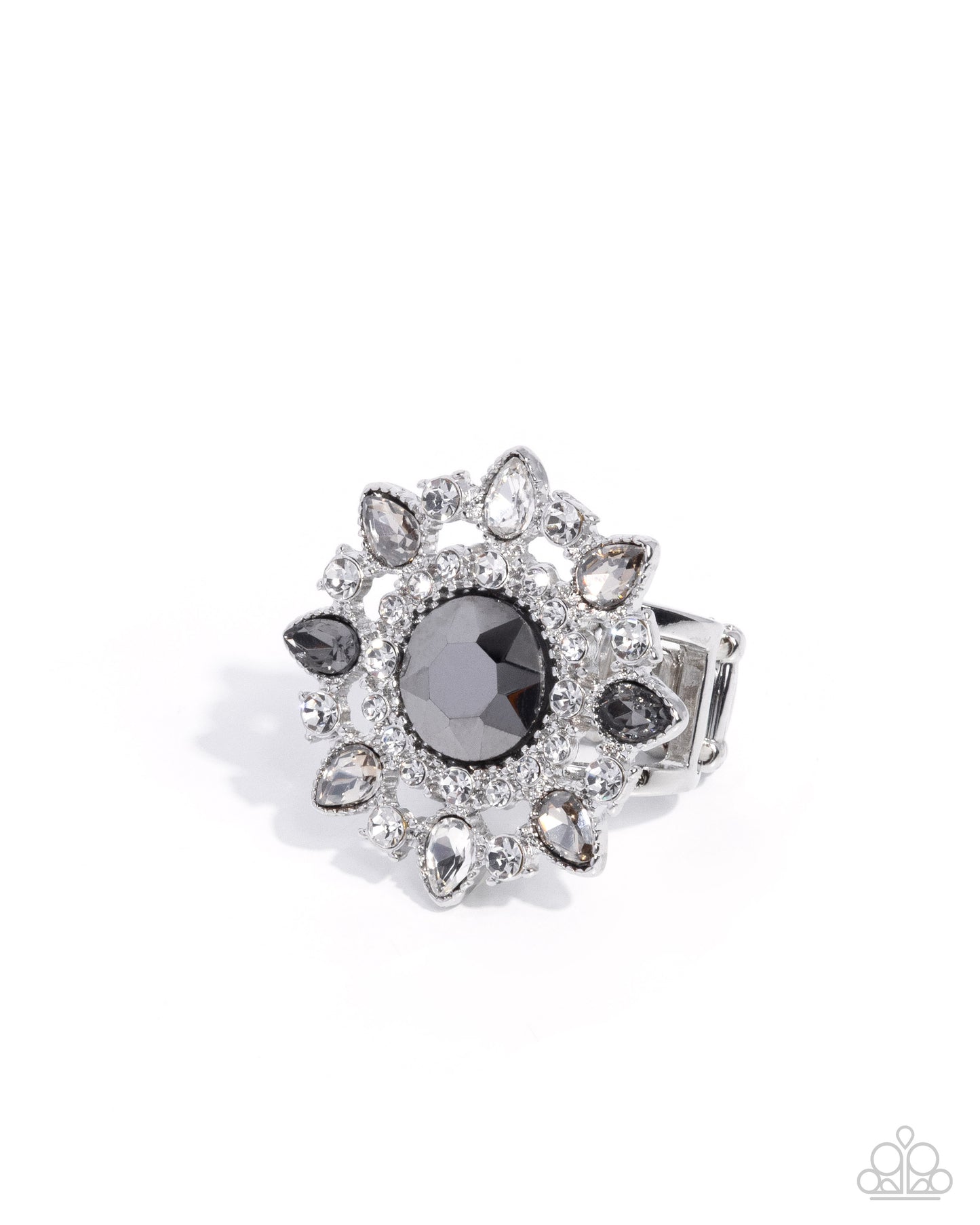 Paparazzi Glittery Gamble  - Silver, White, Smoky & Hematite Gem Ring R1284