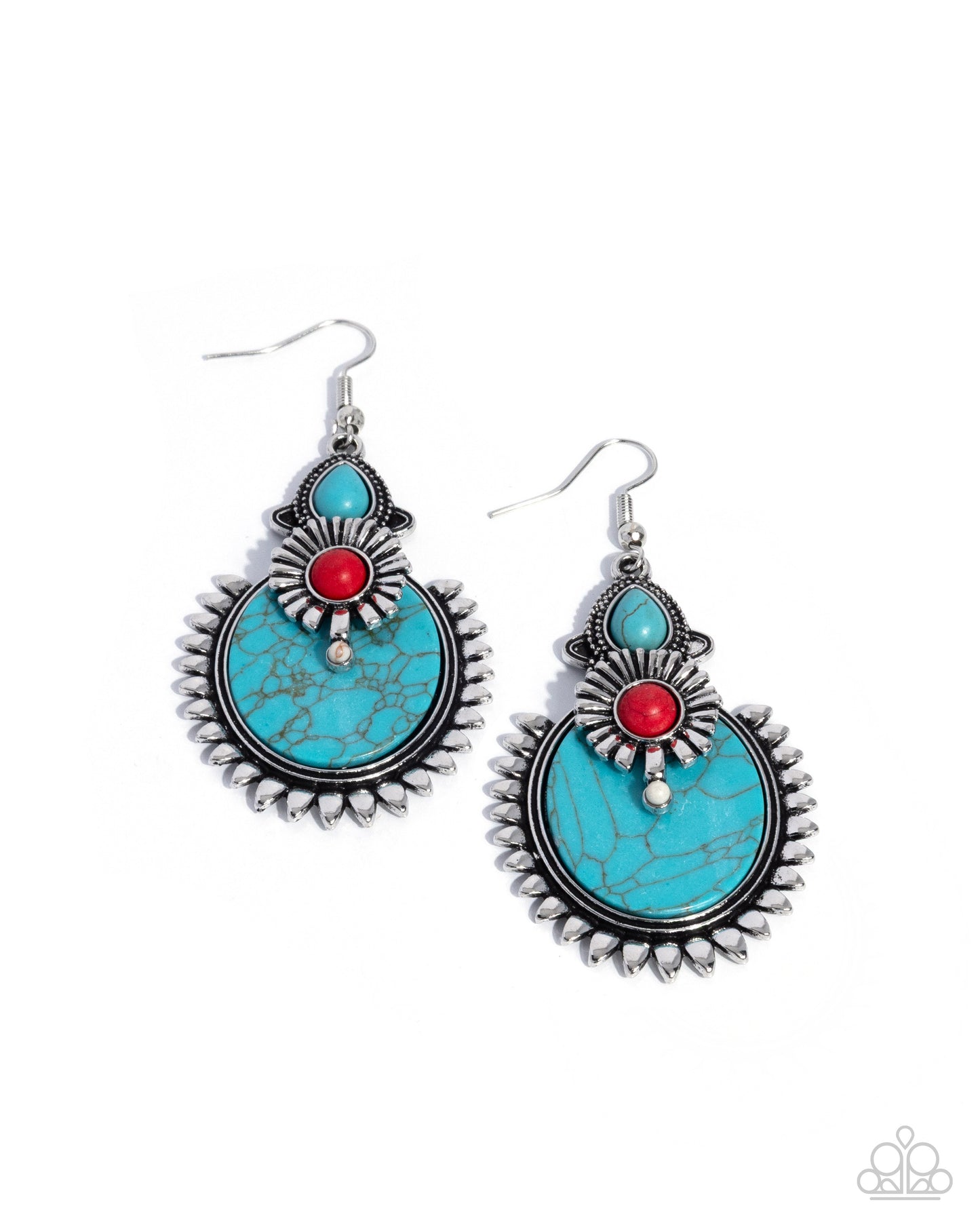 Paparazzi Robust Rampage - Multi Turquoise, Red Stone Santa Fe Style Earring E3396