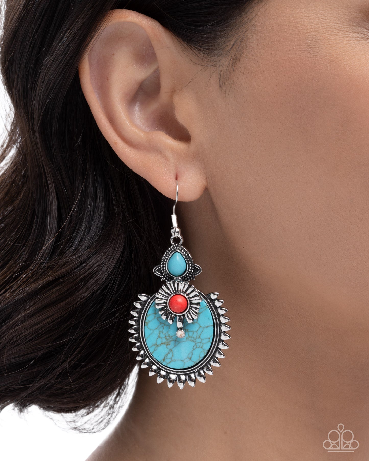 Paparazzi Robust Rampage - Multi Turquoise, Red Stone Santa Fe Style Earring E3396