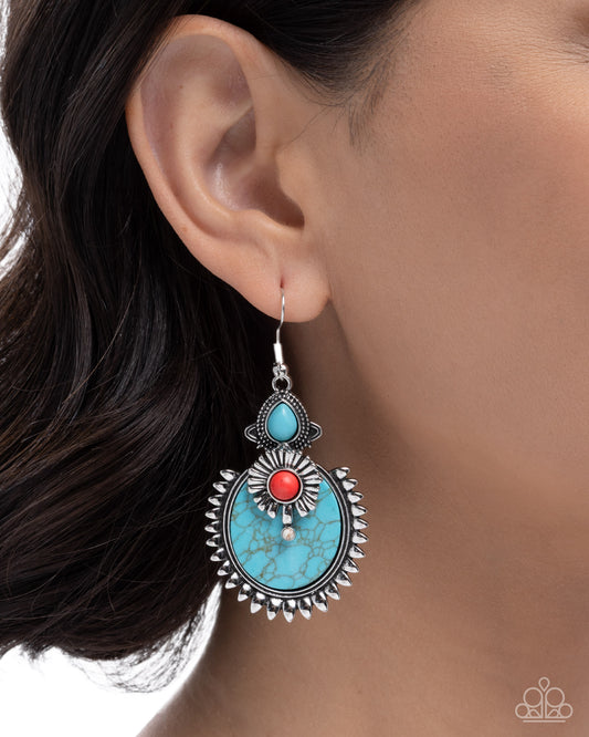 Paparazzi Robust Rampage - Multi Turquoise, Red Stone Santa Fe Style Earring E3396