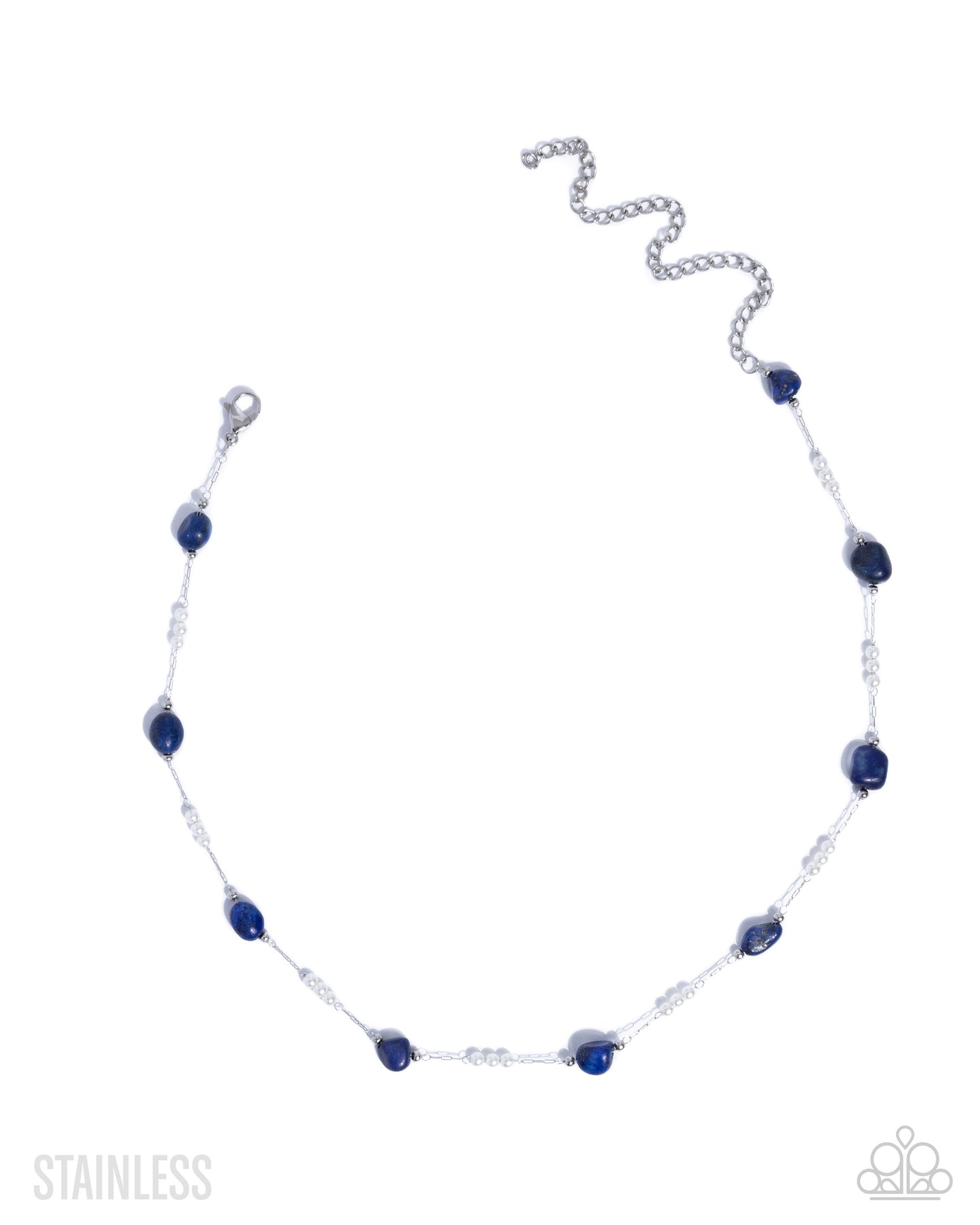 Paparazzi Surreal Sunset - Blue Lapis Stone, White Pearl Bead Stainless Steel Choker Necklace N1162