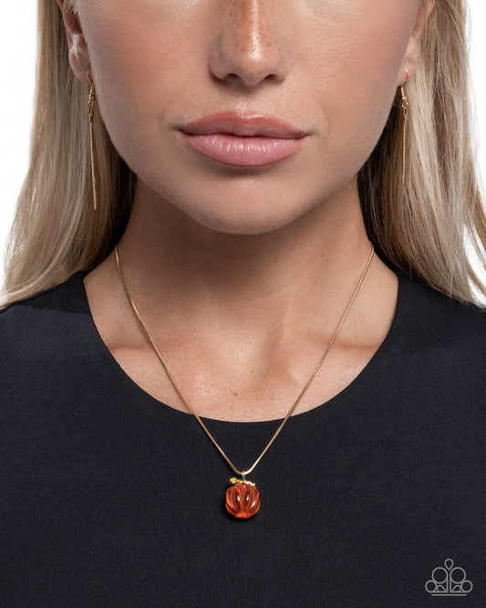 Picturesque Pumpkin - Orange Pumpkin Gold Snake Chain Halloween Necklace Paparazzi N3649