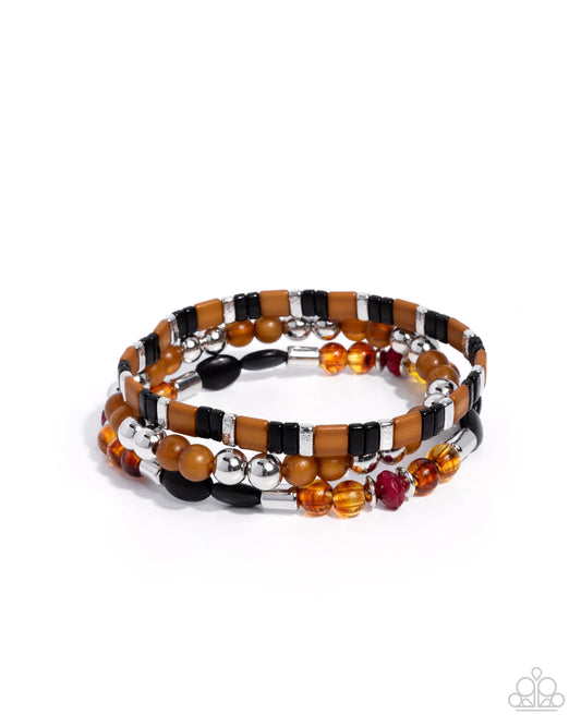 Paparazzi Sunset Stack - Black, Brown Bead & Silver Stretch Bracelet Set Of 3 Bracelets B2528