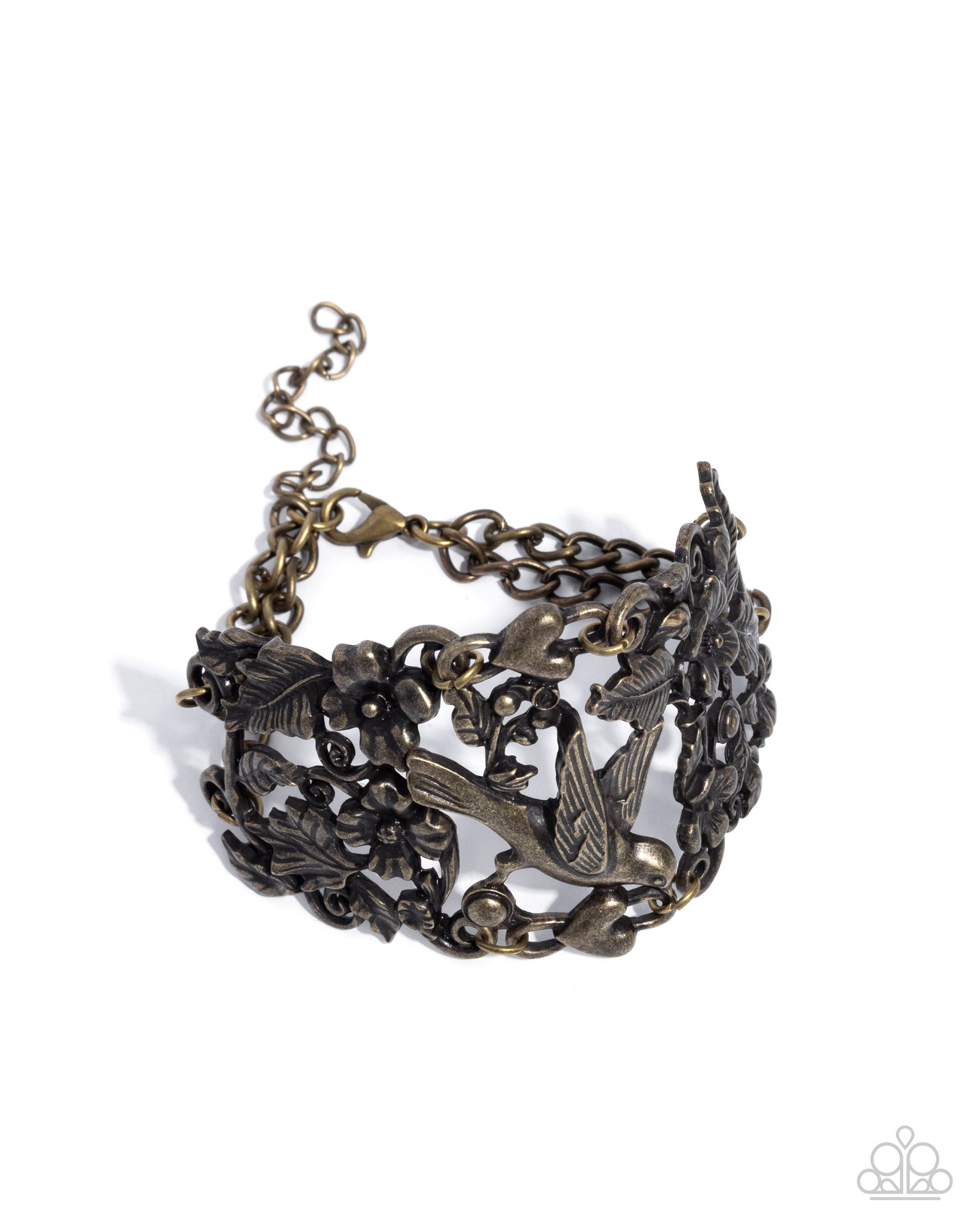 Paparazzi Nesting Nuance - Brass Flowers & Bird Bracelet B2636