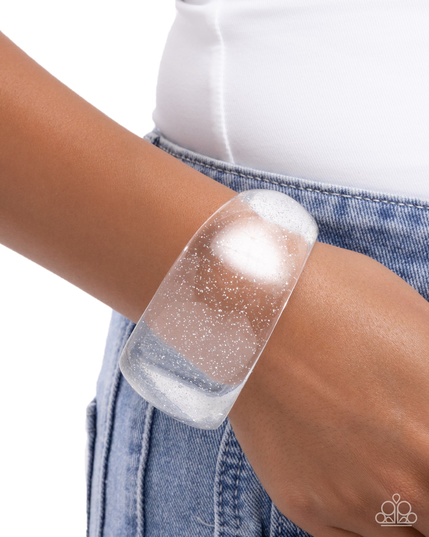 Paparazzi Mystical Mobility - Silver & White Acrylic Bangle Bracelet B2609