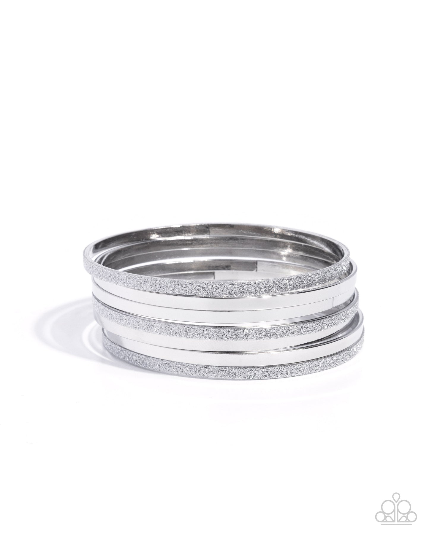 Paparazzi Grungy Glitter - Silver Bangle Set Of 7 Bracelets B2654