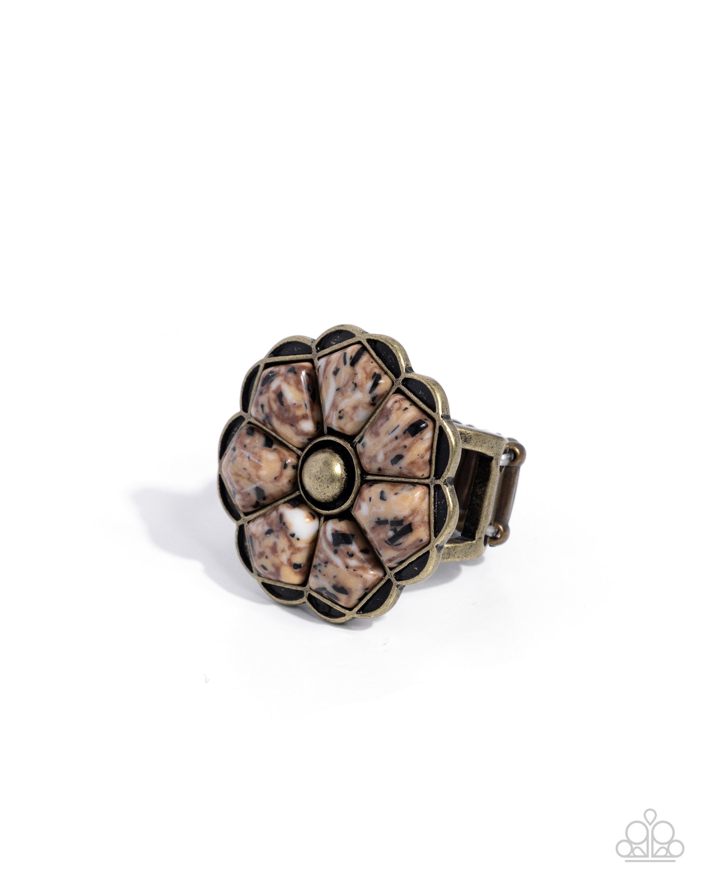 Paparazzi Breathless Blooms - Brass & Brown Spotted Stone Ring