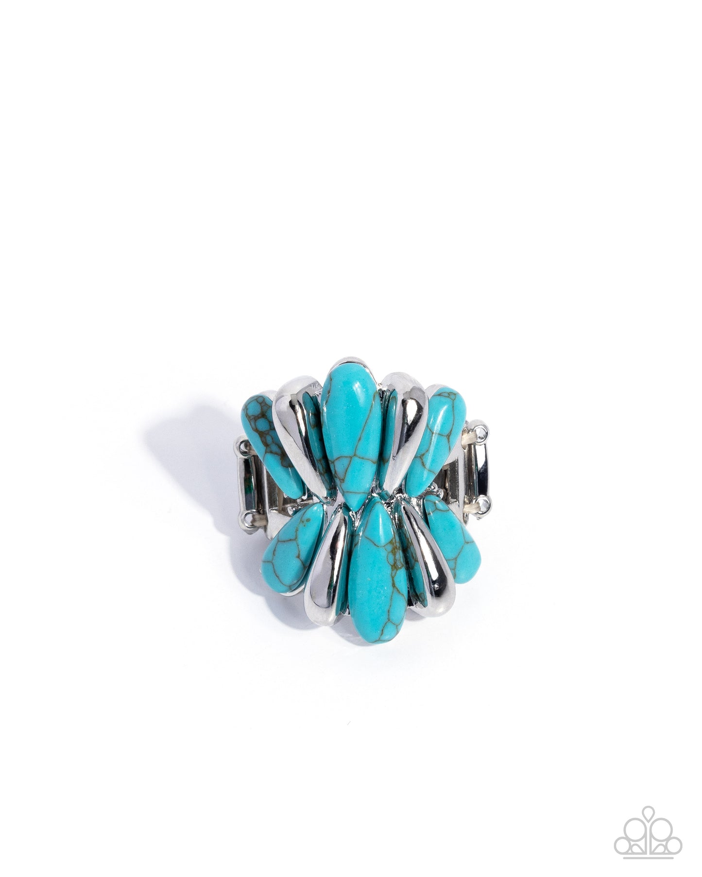 Paparazzi Teardrop Throng - Blue Turquoise Silver Santa Fe Style Ring R1387