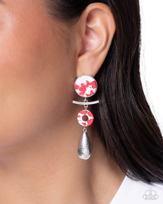 Paparazzi Rustic Report - Red Marbled Stone Silver Teardrop Earring