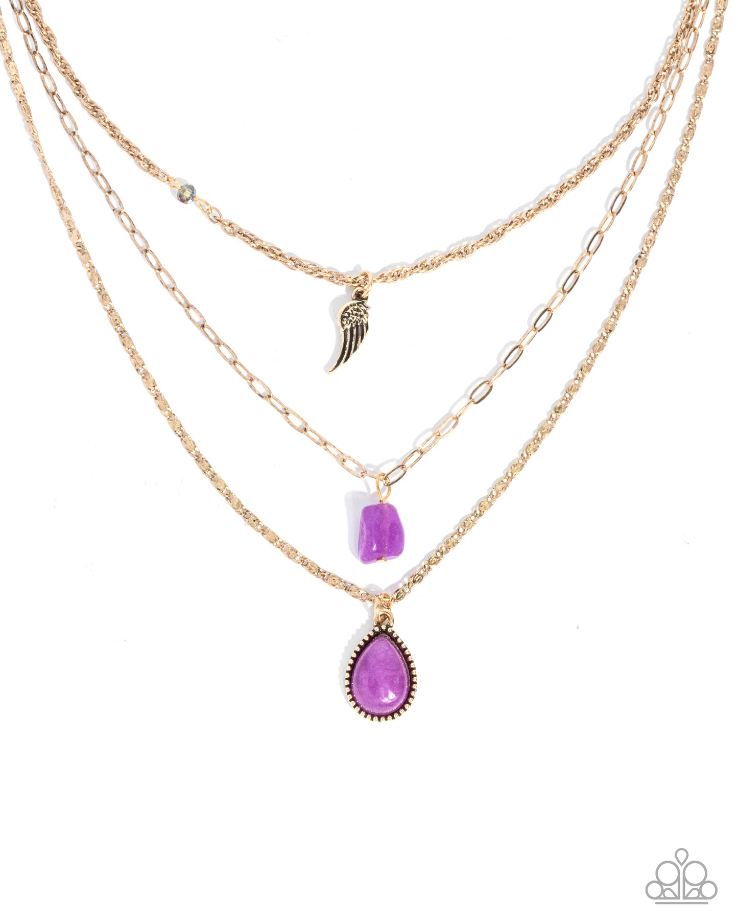 Paparazzi Angelic Anthem - Purple Amethyst Stone & Antiqued Gold Angel Wing Necklace N3877