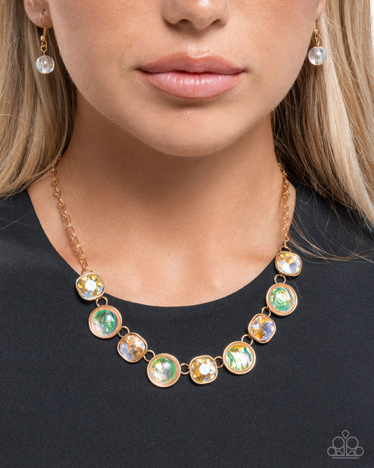 Paparazzi Opalescent Obsession - Yellow Gem, Opalescent Acrylic Bead Gold Necklace