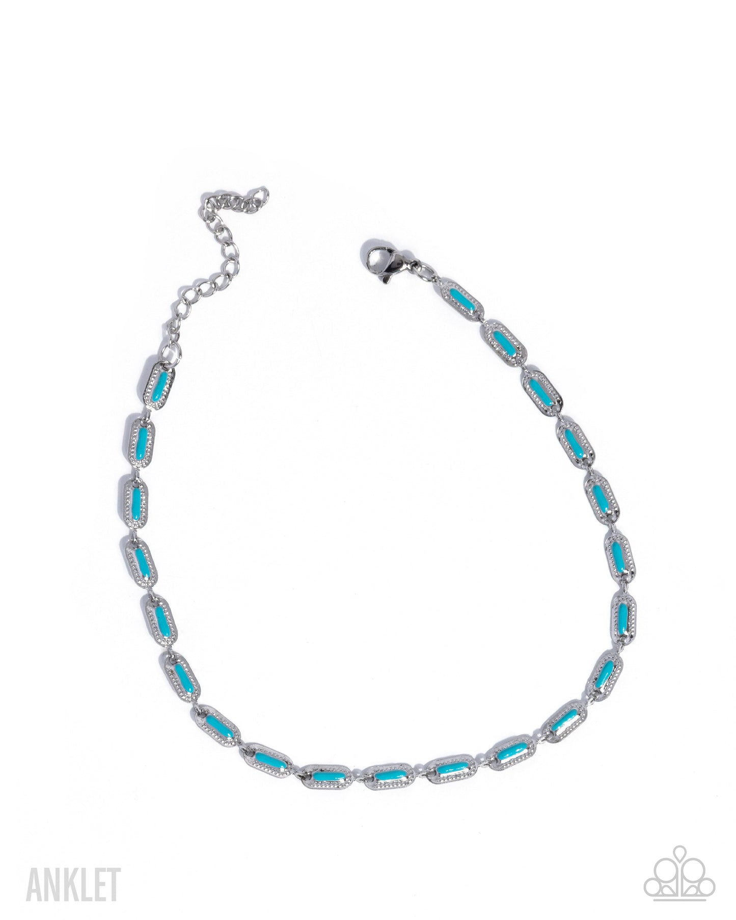 Paparazzi Color Run - Blue turquoise Painted Stainless Steel Silver Anklet