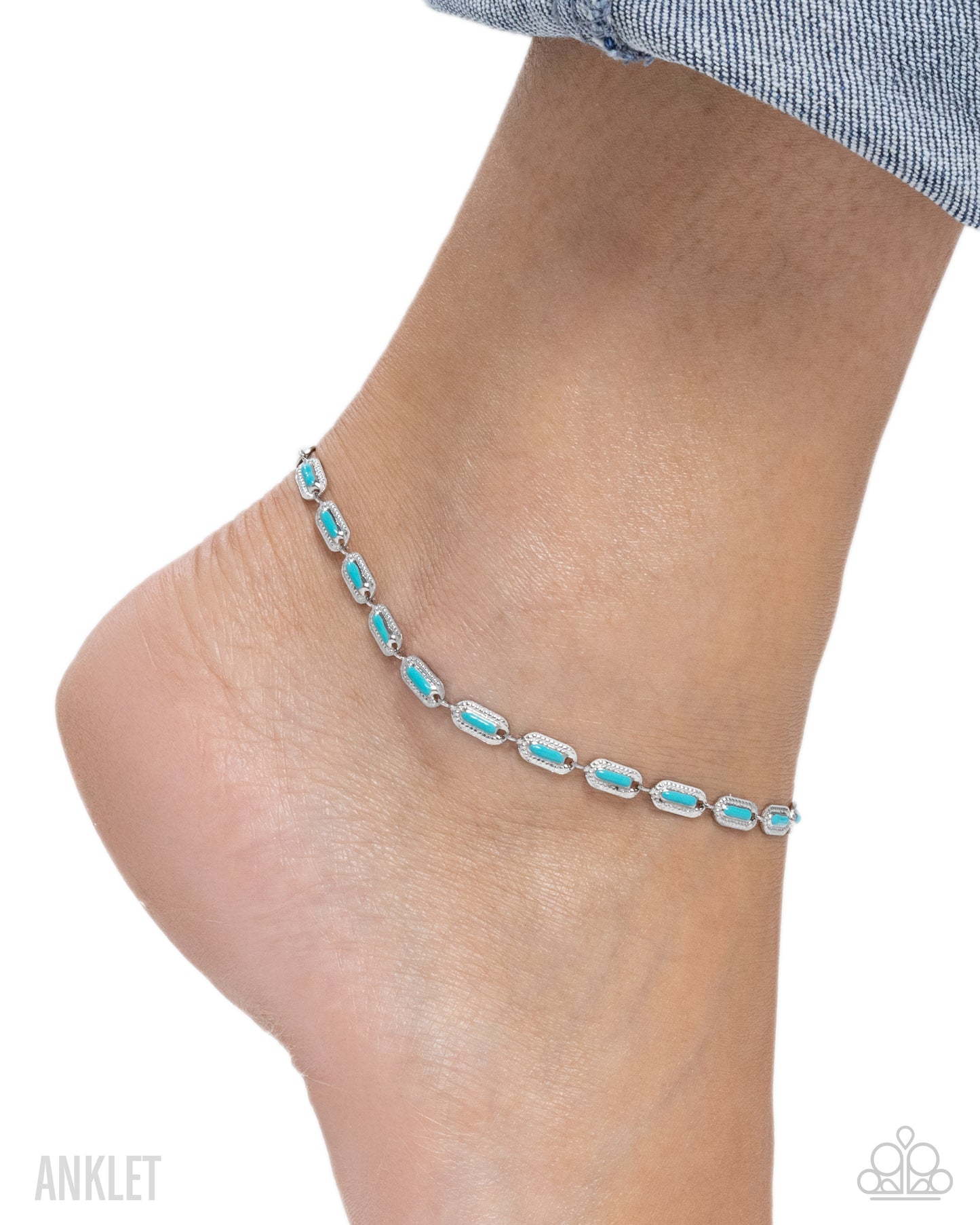 Paparazzi Color Run - Blue turquoise Painted Stainless Steel Silver Anklet