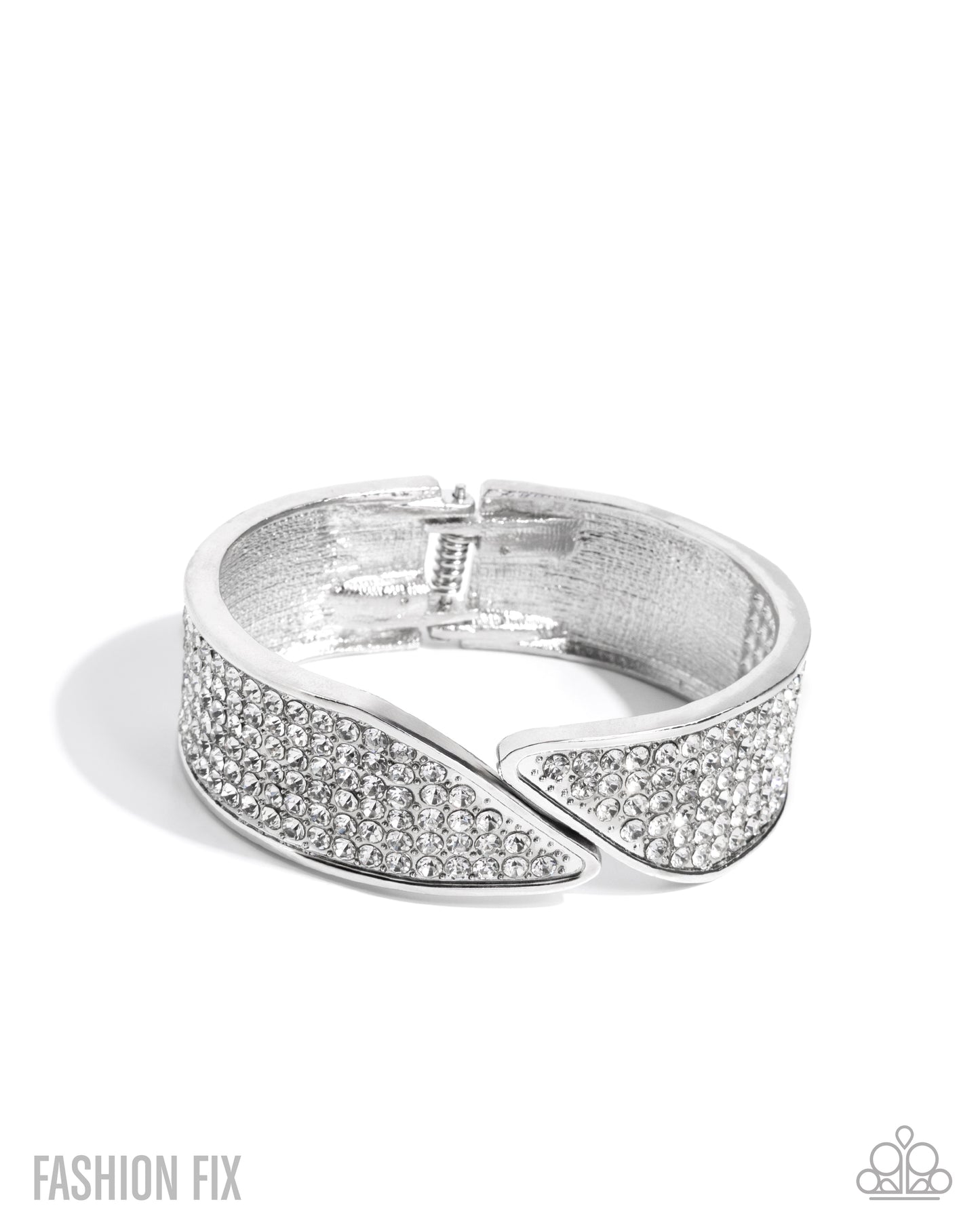 Paparazzi Fierce On Fleek - White Rhinestone Hinge Bracelet Magnificent Musings Fashion Fix Trend Blend January 2026 B2579