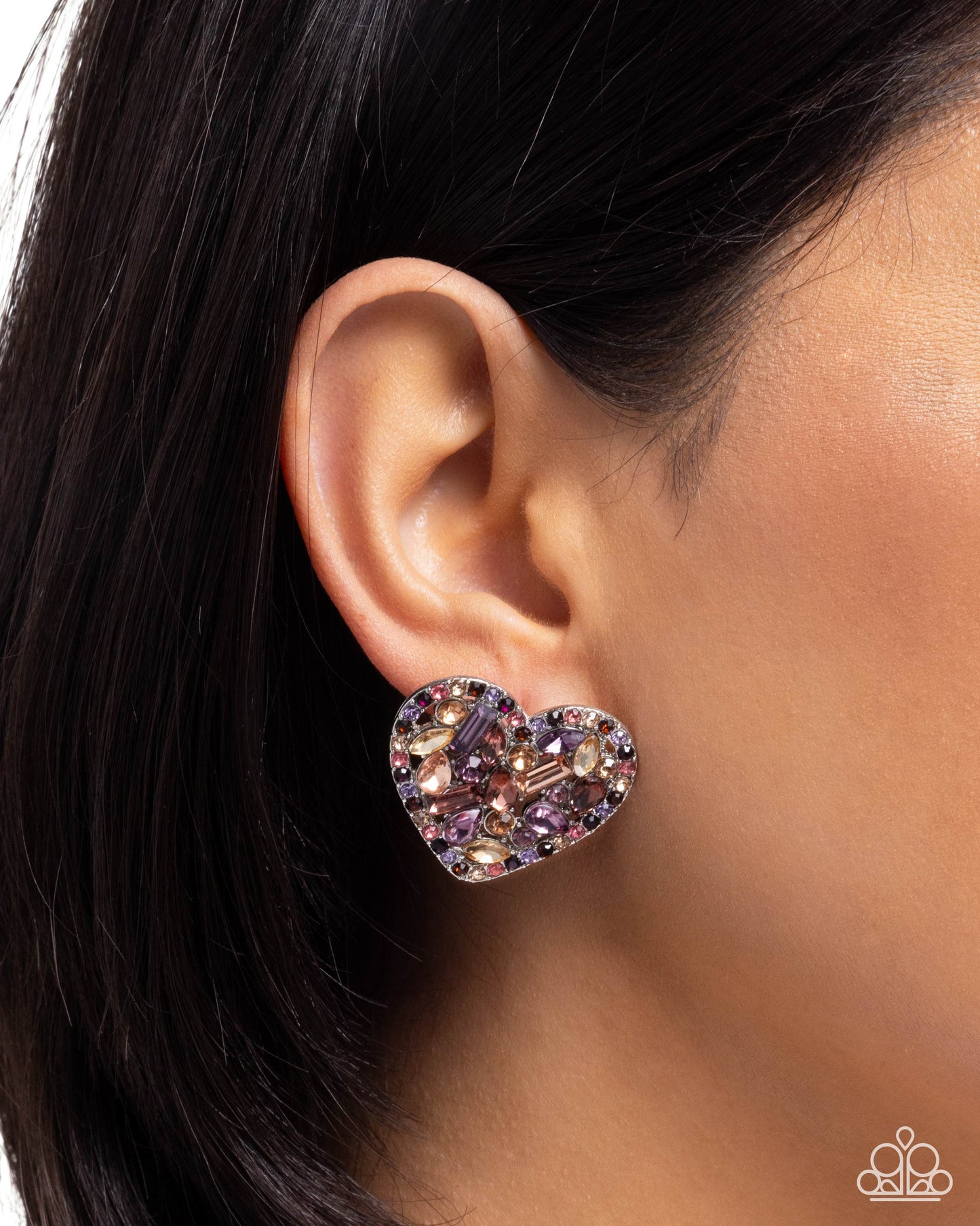Paparazzi Courting Command - Purple, Multicolored Gem Heart Post Earring E3288