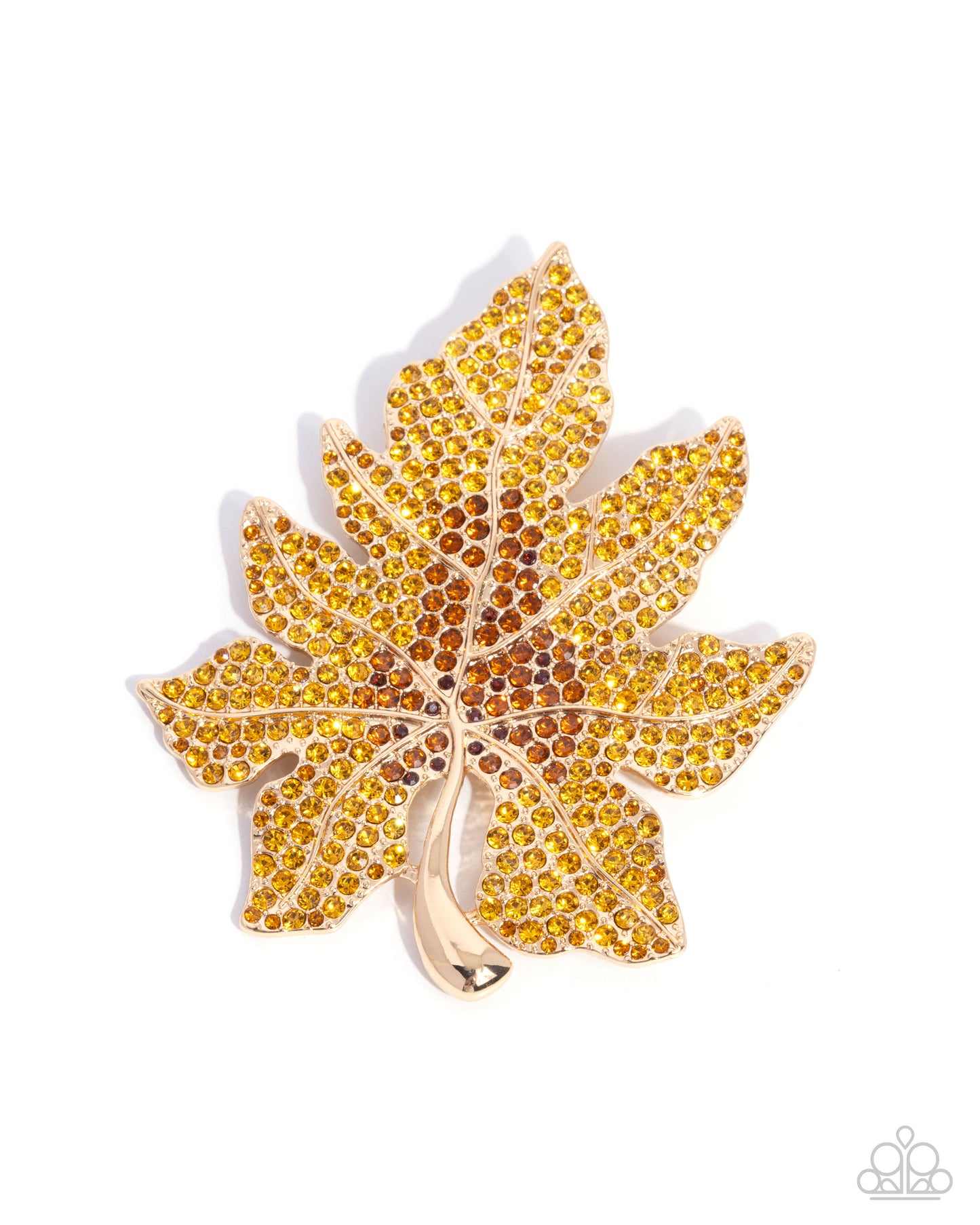 Paparazzi Autumnal Accent - Gold Tea, Topaz Rhinestone Leaf Fall Lapel Pin Brooch